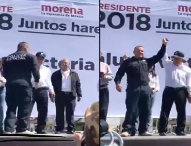 Policía Estatal de Durango muestra su apoyo a AMLO en Guadalupe Victoria