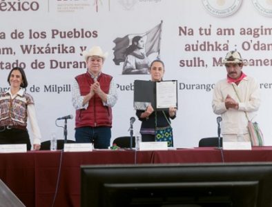 Presidenta anuncia caminos, módulos de salud, electrificación e internet gratuito para comunidades indígenas de Durango