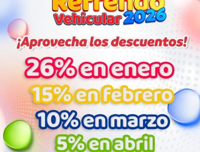 Invitan a aprovechar los descuentos de hasta 26 % en el refrendo vehicular 2026