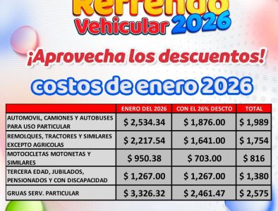 Gobierno del Estado invita a aprovechar los descuentos en el pago del refrendo vehicular 2026